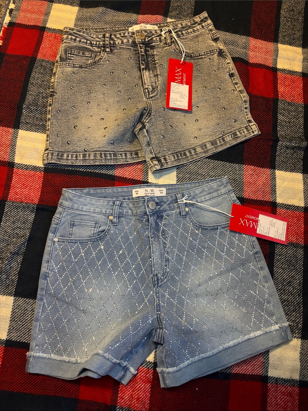NM By Next Light Blue Crystal-Embellished Denim Shorts